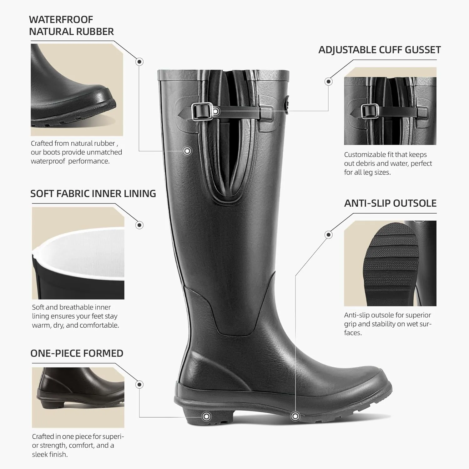 Rain Boots for Women Waterproof Rubber Boots Tall Knee High RainBoots Garden Boots Anti-Slip Wellington Rain Shoes
