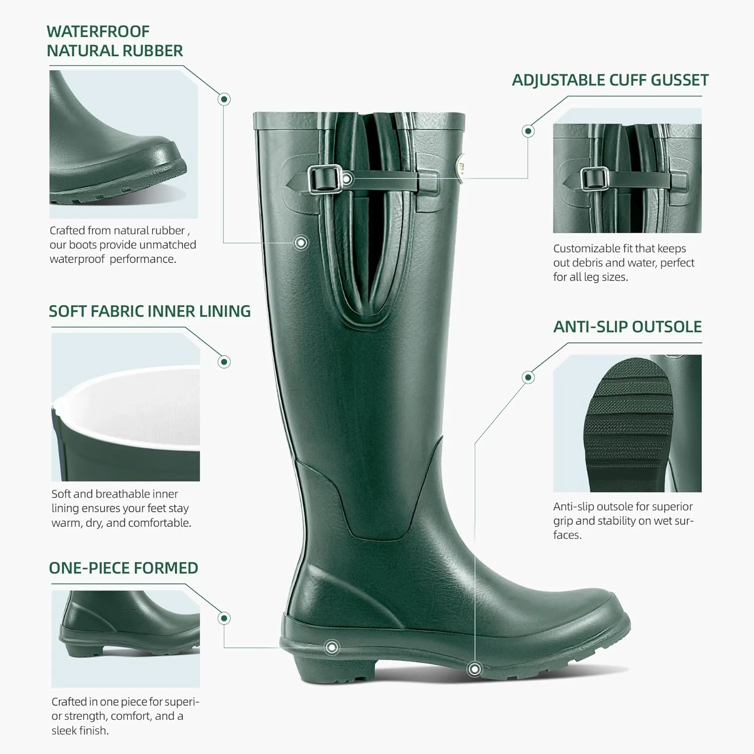 Rain Boots for Women Waterproof Rubber Boots Tall Knee High RainBoots Garden Boots Anti-Slip Wellington Rain Shoes