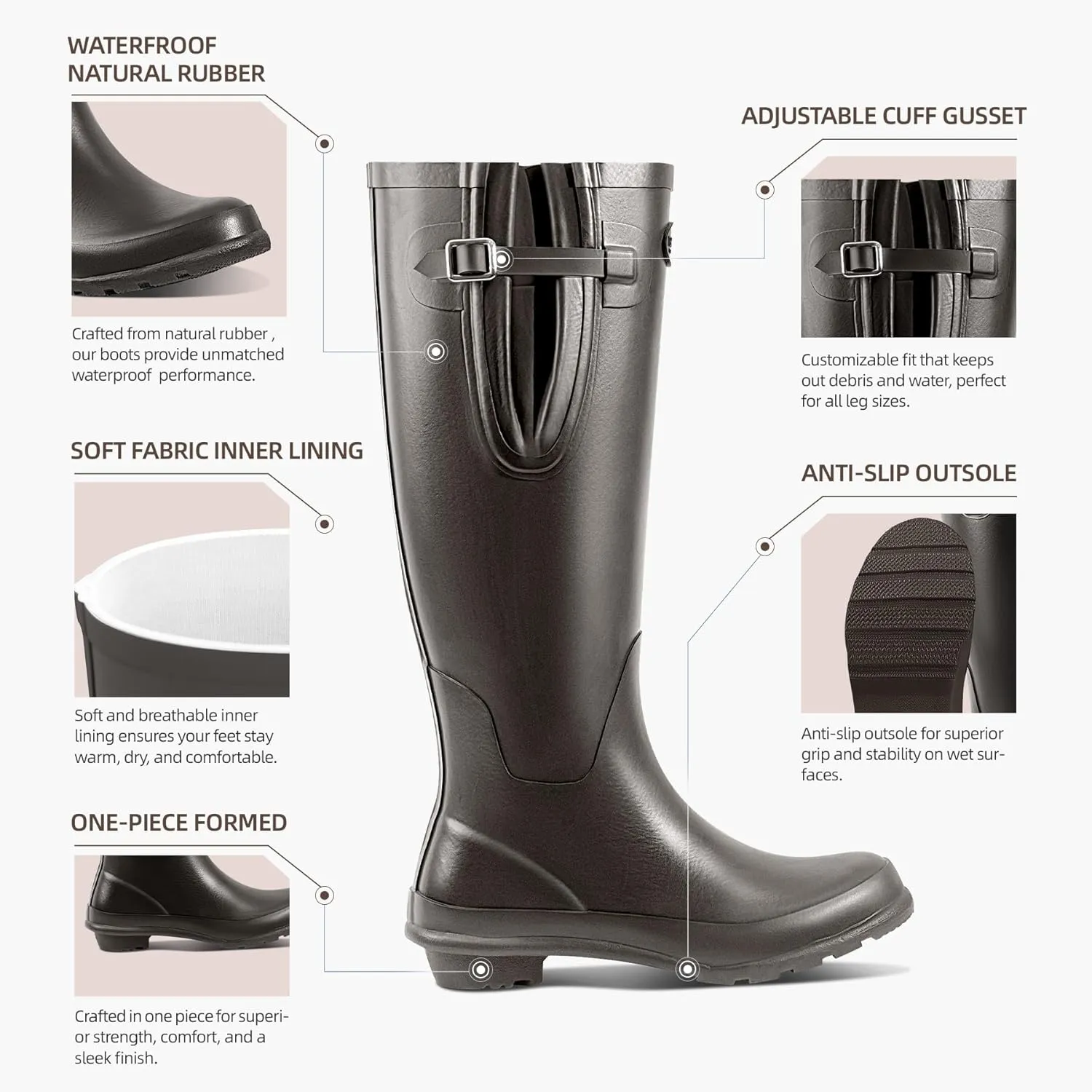 Rain Boots for Women Waterproof Rubber Boots Tall Knee High RainBoots Garden Boots Anti-Slip Wellington Rain Shoes
