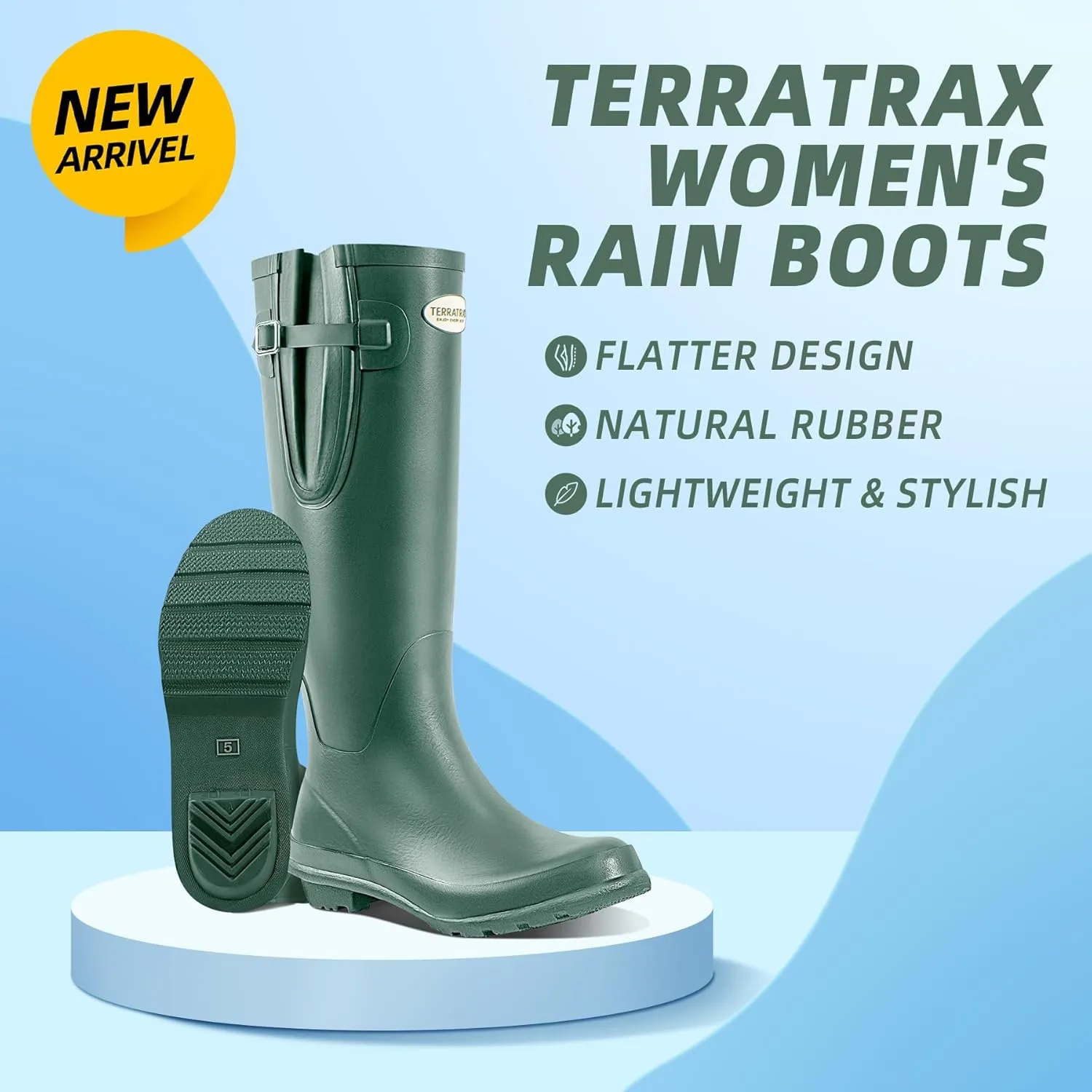 Rain Boots for Women Waterproof Rubber Boots Tall Knee High RainBoots Garden Boots Anti-Slip Wellington Rain Shoes