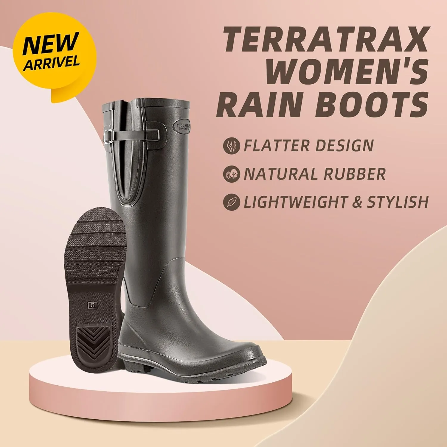 Rain Boots for Women Waterproof Rubber Boots Tall Knee High RainBoots Garden Boots Anti-Slip Wellington Rain Shoes