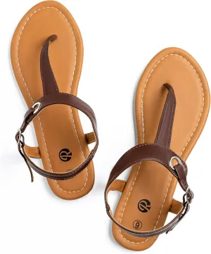 Rekayla Flat Thong Sandals with T-Strap and Adjustable Ankle Buckle for Women