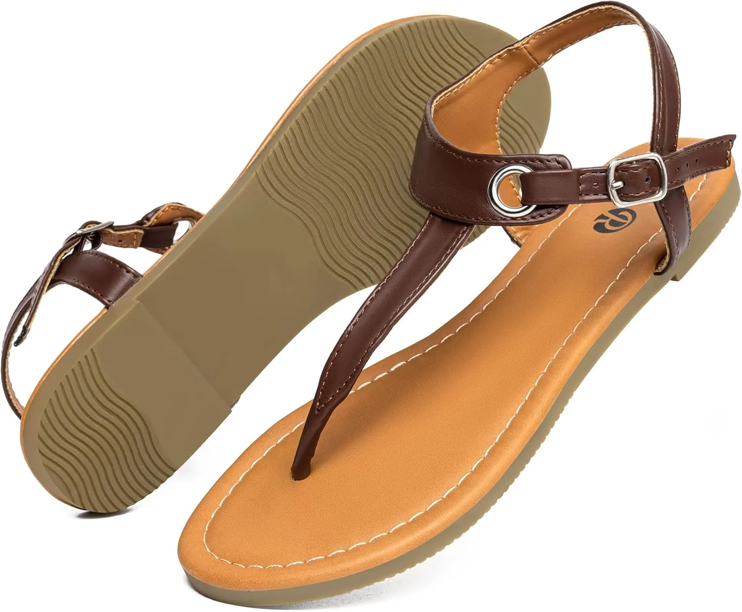 Rekayla Flat Thong Sandals with T-Strap and Adjustable Ankle Buckle for Women