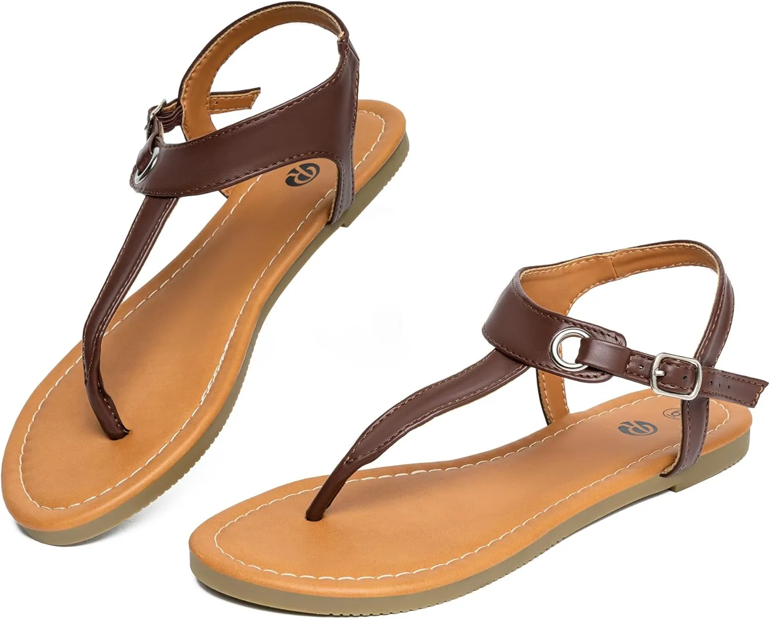 Rekayla Flat Thong Sandals with T-Strap and Adjustable Ankle Buckle for Women