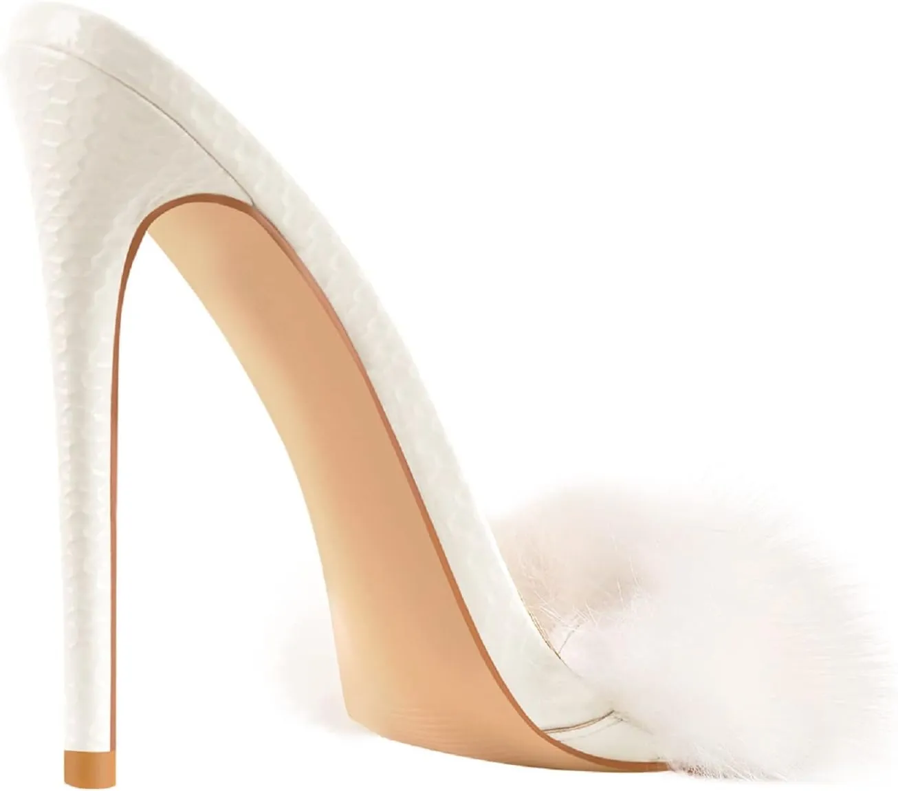Richealnana Women's Fur Fuzzy Sexy High Heels for Women Stiletto High Heels Mules Sandals