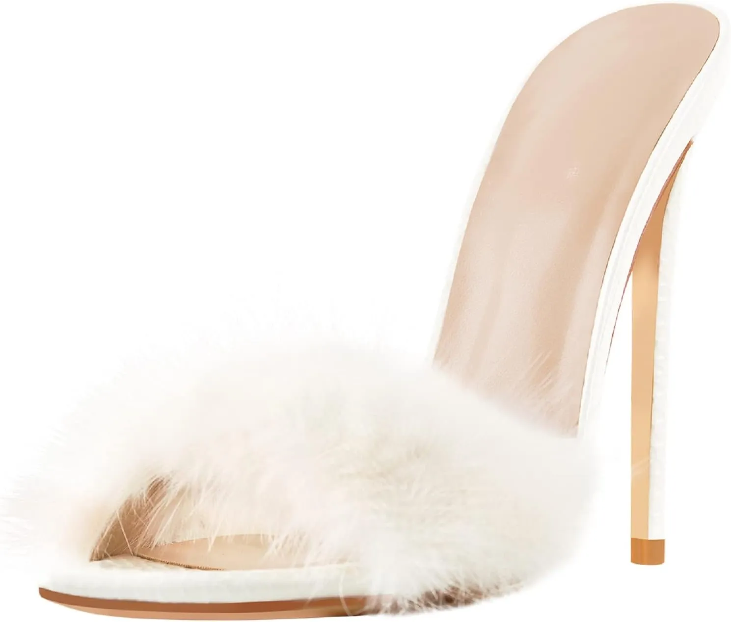 Richealnana Women's Fur Fuzzy Sexy High Heels for Women Stiletto High Heels Mules Sandals