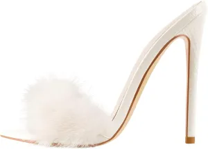 Richealnana Women's Fur Fuzzy Sexy High Heels for Women Stiletto High Heels Mules Sandals