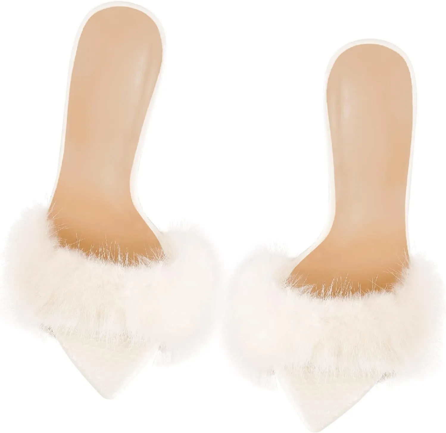 Richealnana Women's Fur Fuzzy Sexy High Heels for Women Stiletto High Heels Mules Sandals