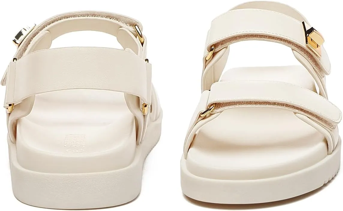 Rihero Women's Flat Sandals Comfort Adjustable Double Strap Slip on Leather Footbed Sandals