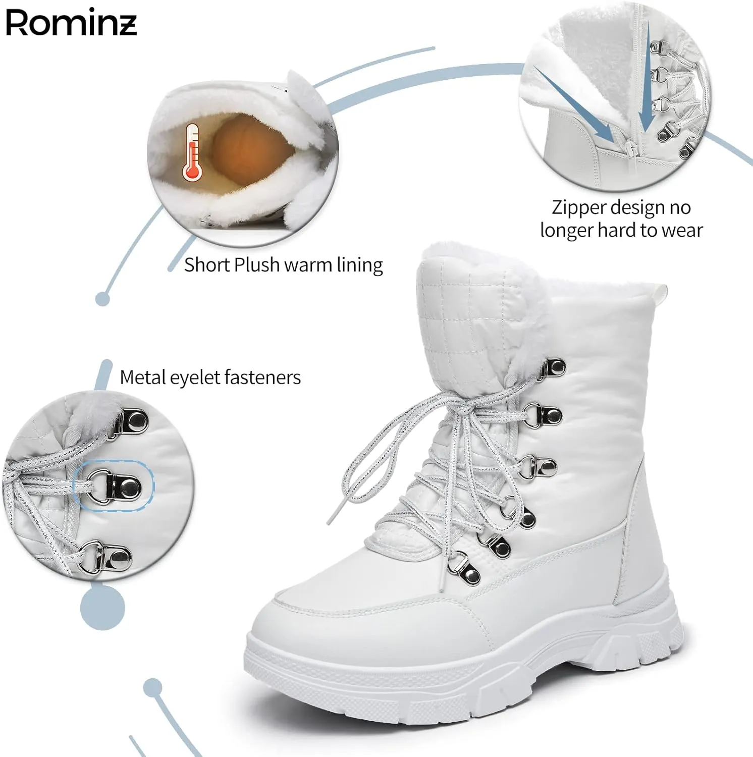 Rominz Womens Winter Snow Boots with Zipper Warm Fur Lined Mid Calf Ankle Booties for Women Comfortable Outdoor Anti Slip Boots