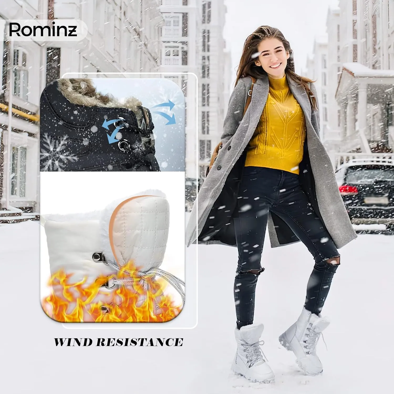 Rominz Womens Winter Snow Boots with Zipper Warm Fur Lined Mid Calf Ankle Booties for Women Comfortable Outdoor Anti Slip Boots