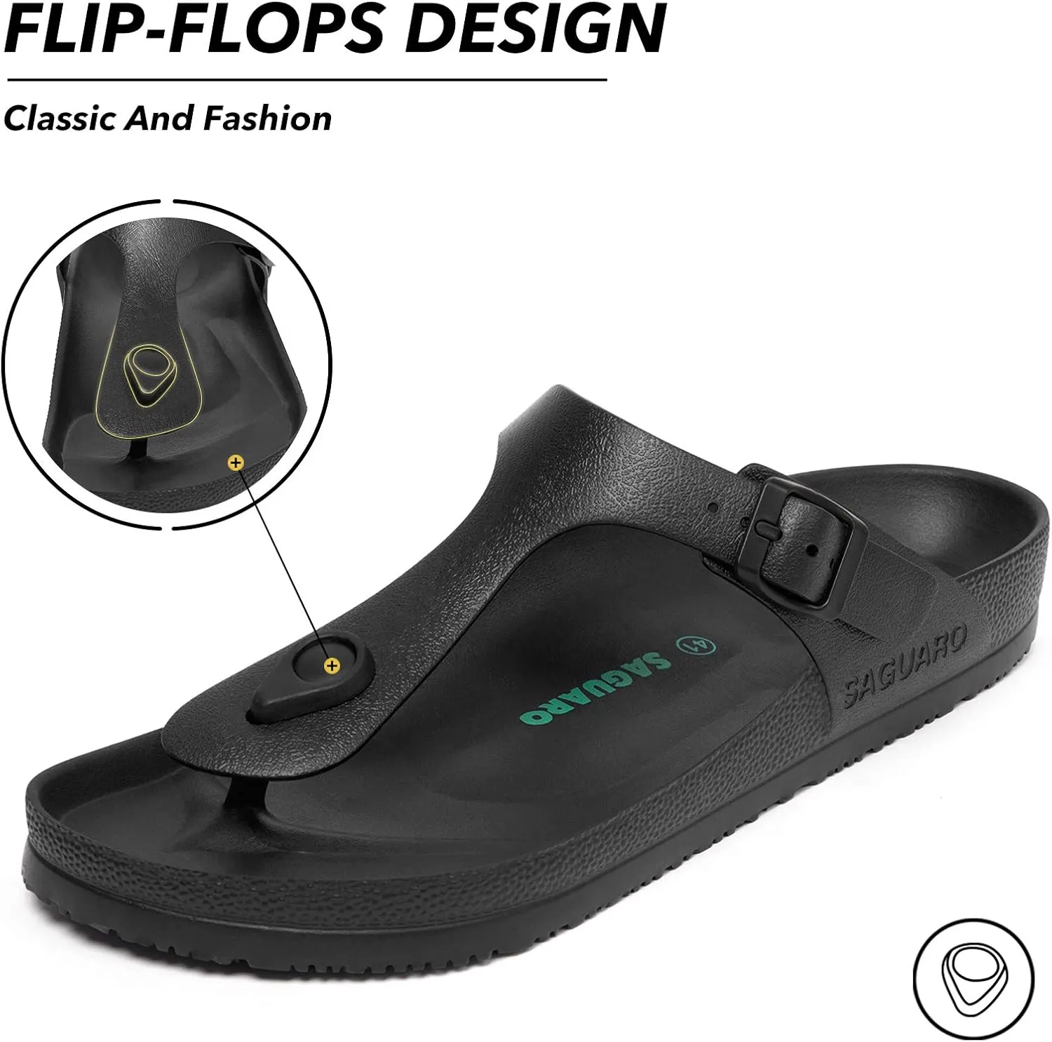 SAGUARO Men's Women's Comfort Double Buckle Sandals Lightweight Adjustable EVA Sandals with Rubble Sole