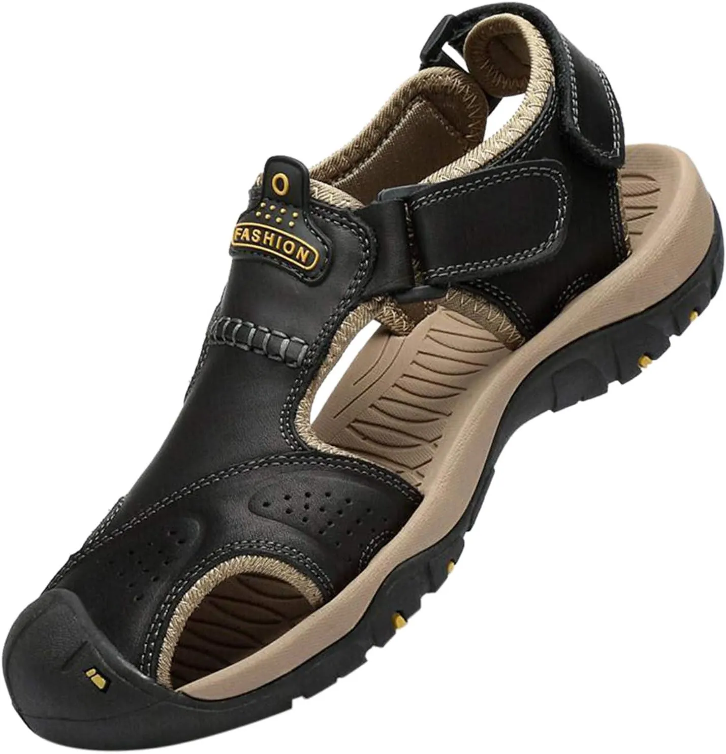 Sandals for Men Summer Comfortable Casual Leather Non-Slip Anti-Kick and Anti-Collision Beach Sandals Protect Toe Cap Fits Better for Your Feets