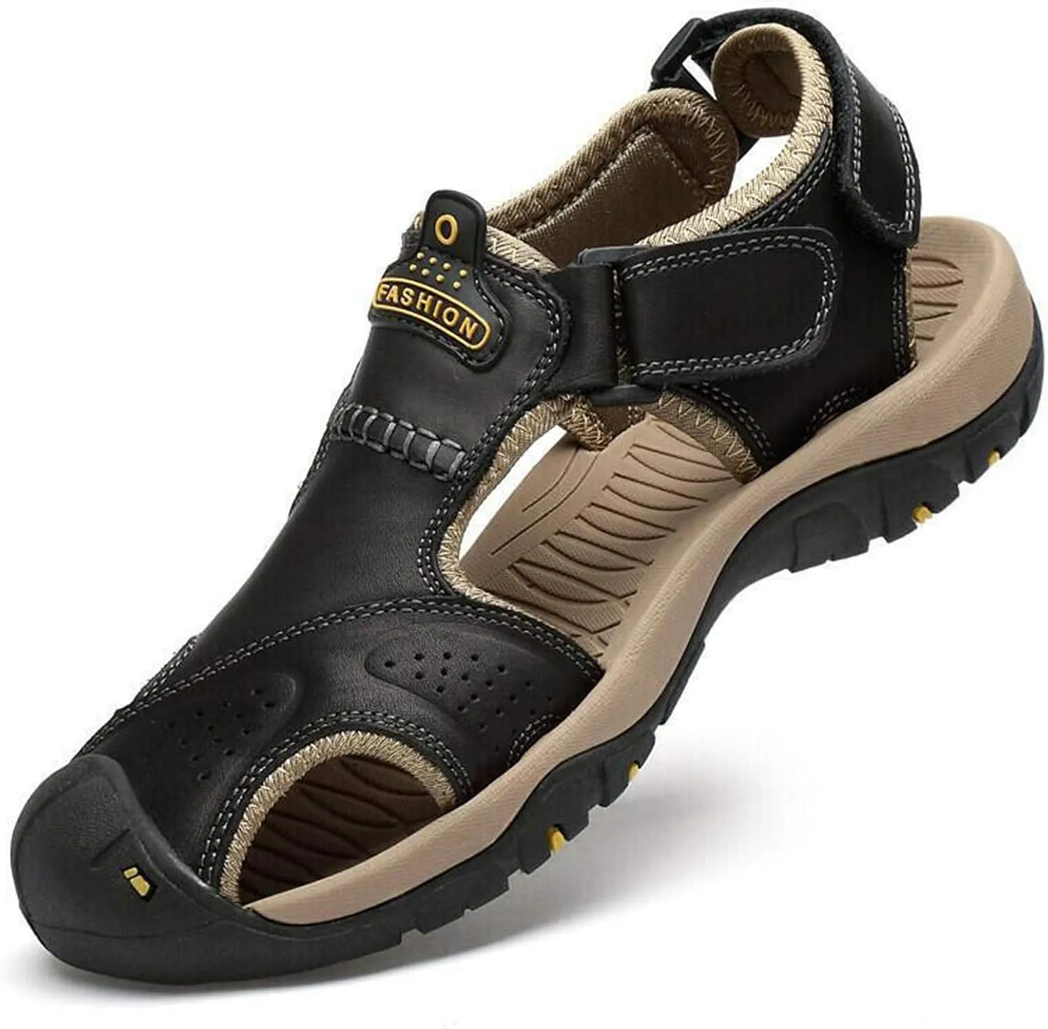 Sandals for Men Summer Comfortable Casual Leather Non-Slip Anti-Kick and Anti-Collision Beach Sandals Protect Toe Cap Fits Better for Your Feets