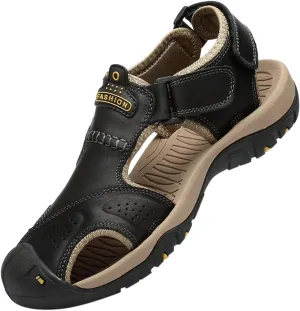 Sandals for Men Summer Comfortable Casual Leather Non-Slip Anti-Kick and Anti-Collision Beach Sandals Protect Toe Cap Fits Better for Your Feets
