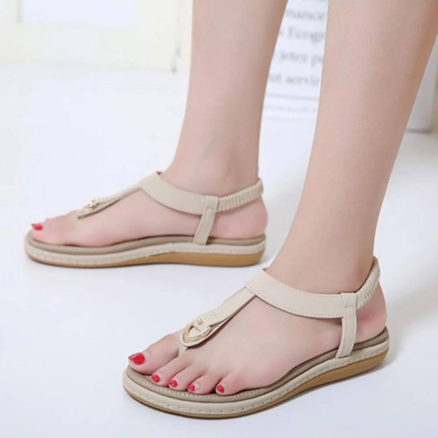 Sandals for Women Arch Support Open Toe Soft Beach Slip-On Wedge Platform with Twist Knot Bow Summer Non Slip Dressy Flat Bohemian Sandals Comfortable Slip-on Sole Casual Outdoor Shoes 2025