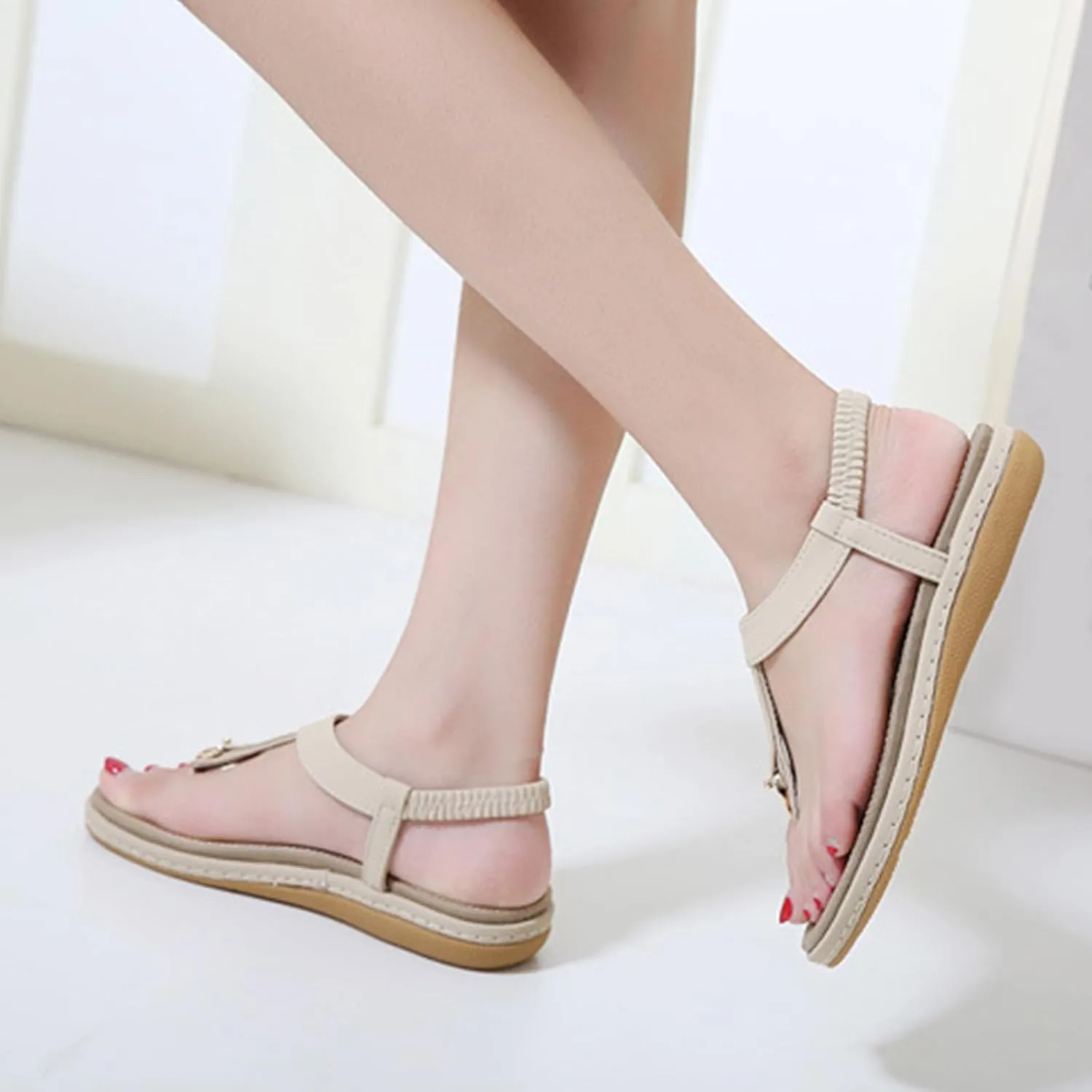 Sandals for Women Arch Support Open Toe Soft Beach Slip-On Wedge Platform with Twist Knot Bow Summer Non Slip Dressy Flat Bohemian Sandals Comfortable Slip-on Sole Casual Outdoor Shoes 2025