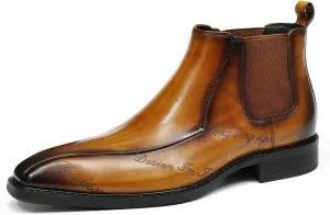 Santimon Mens Chelsea Boots Dress Casual Ankle Boots Genuine Leather Fashion Western Boots Tuxedo Wedding Business Chukka Boots for Men