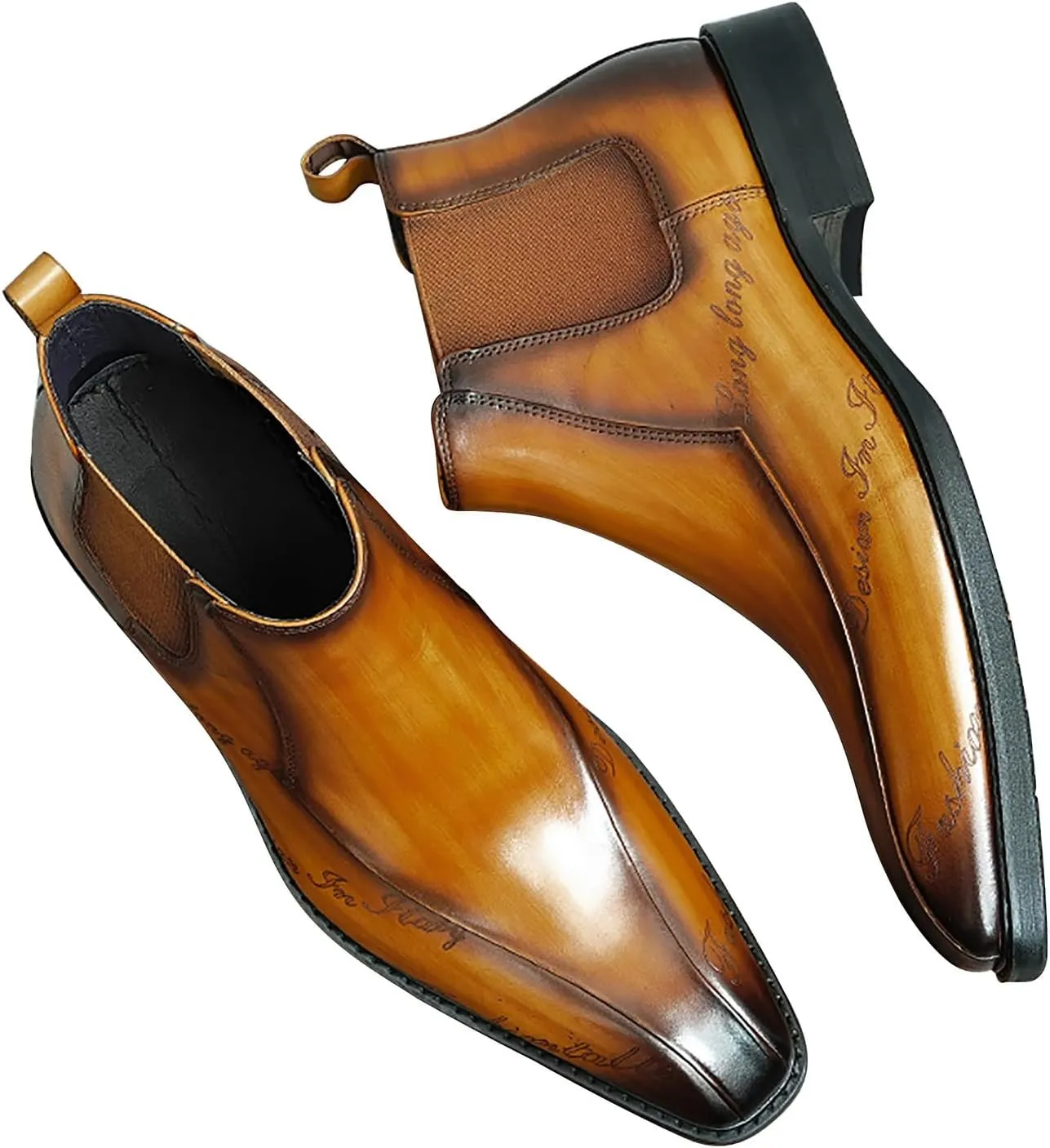 Santimon Mens Chelsea Boots Dress Casual Ankle Boots Genuine Leather Fashion Western Boots Tuxedo Wedding Business Chukka Boots for Men