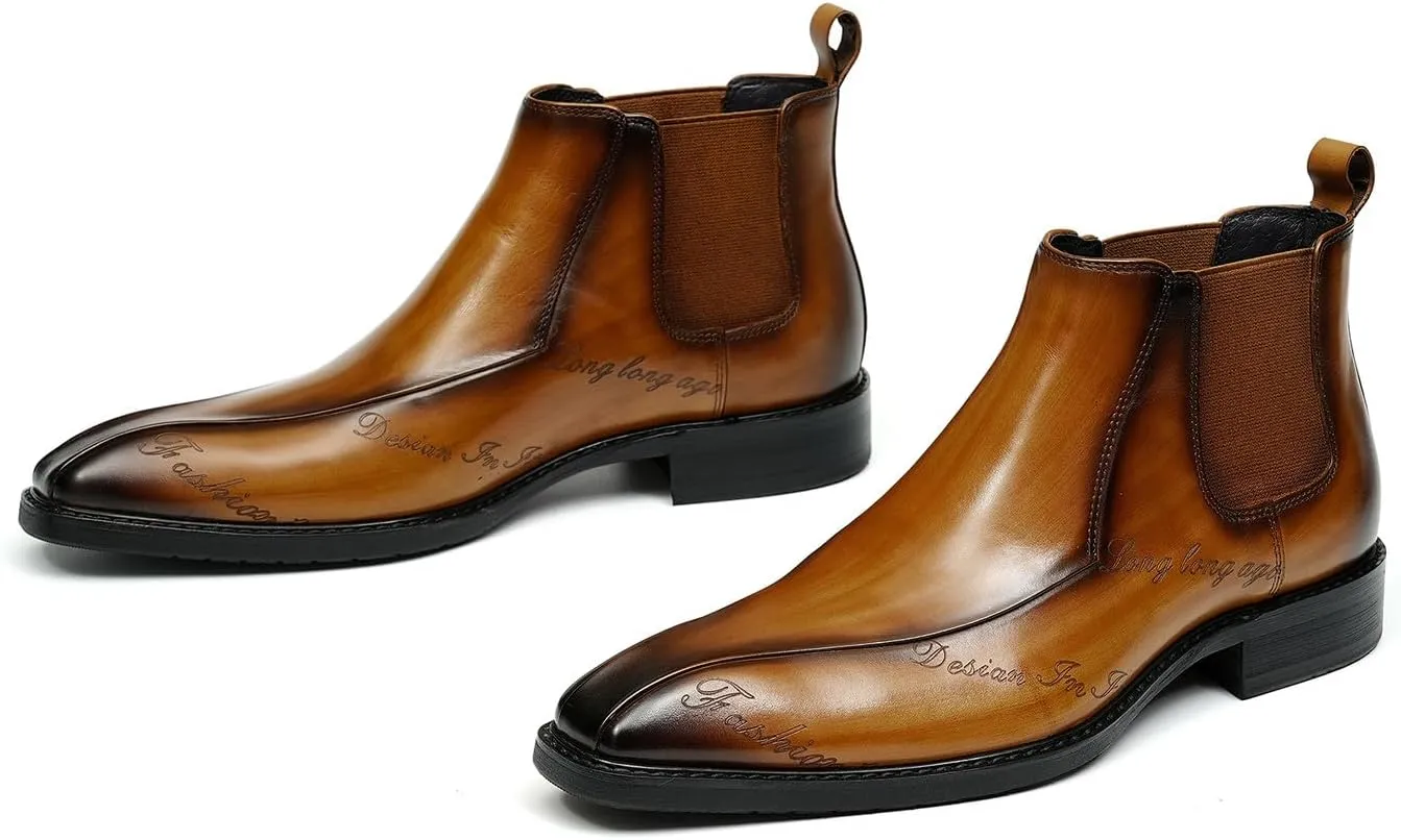 Santimon Mens Chelsea Boots Dress Casual Ankle Boots Genuine Leather Fashion Western Boots Tuxedo Wedding Business Chukka Boots for Men