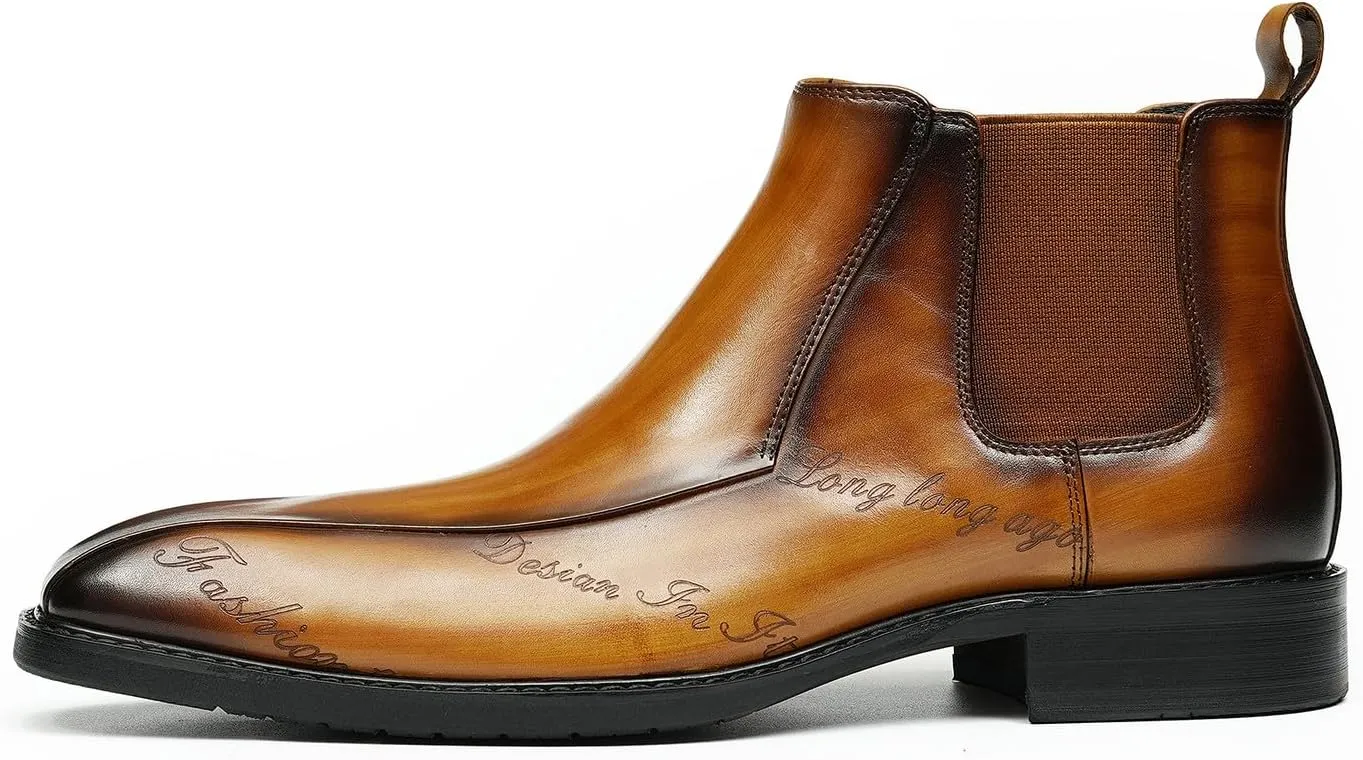 Santimon Mens Chelsea Boots Dress Casual Ankle Boots Genuine Leather Fashion Western Boots Tuxedo Wedding Business Chukka Boots for Men