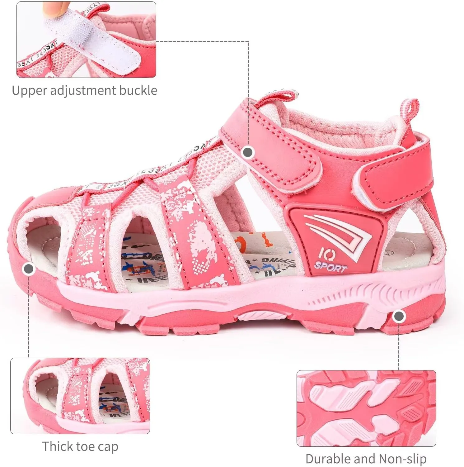 seannel Kids Athletic Sandals Boys and Girls Outdoor Hiking Sports Closed-Toe Sandal Pool Beach Shoes Summer Water shoes