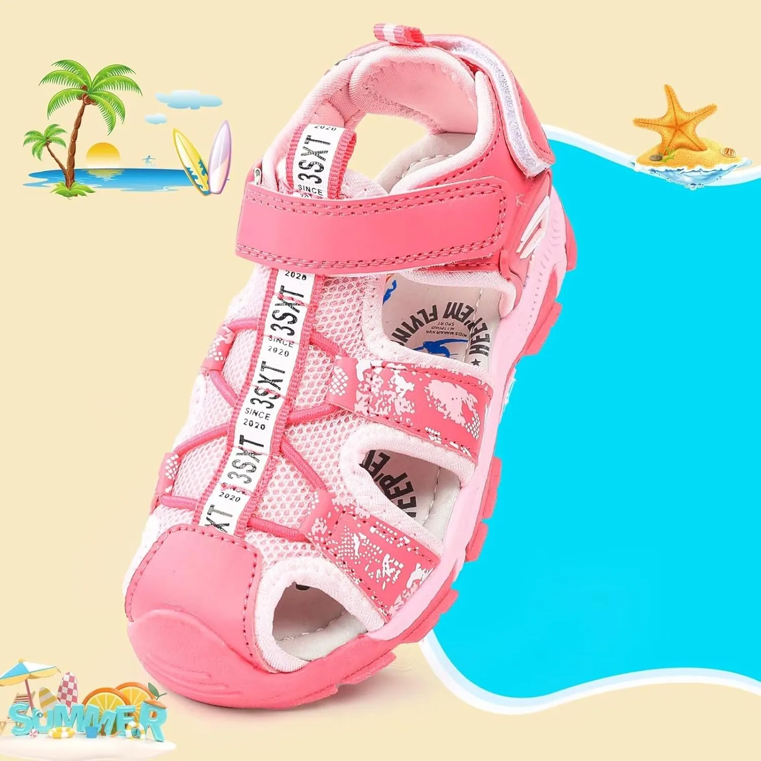seannel Kids Athletic Sandals Boys and Girls Outdoor Hiking Sports Closed-Toe Sandal Pool Beach Shoes Summer Water shoes