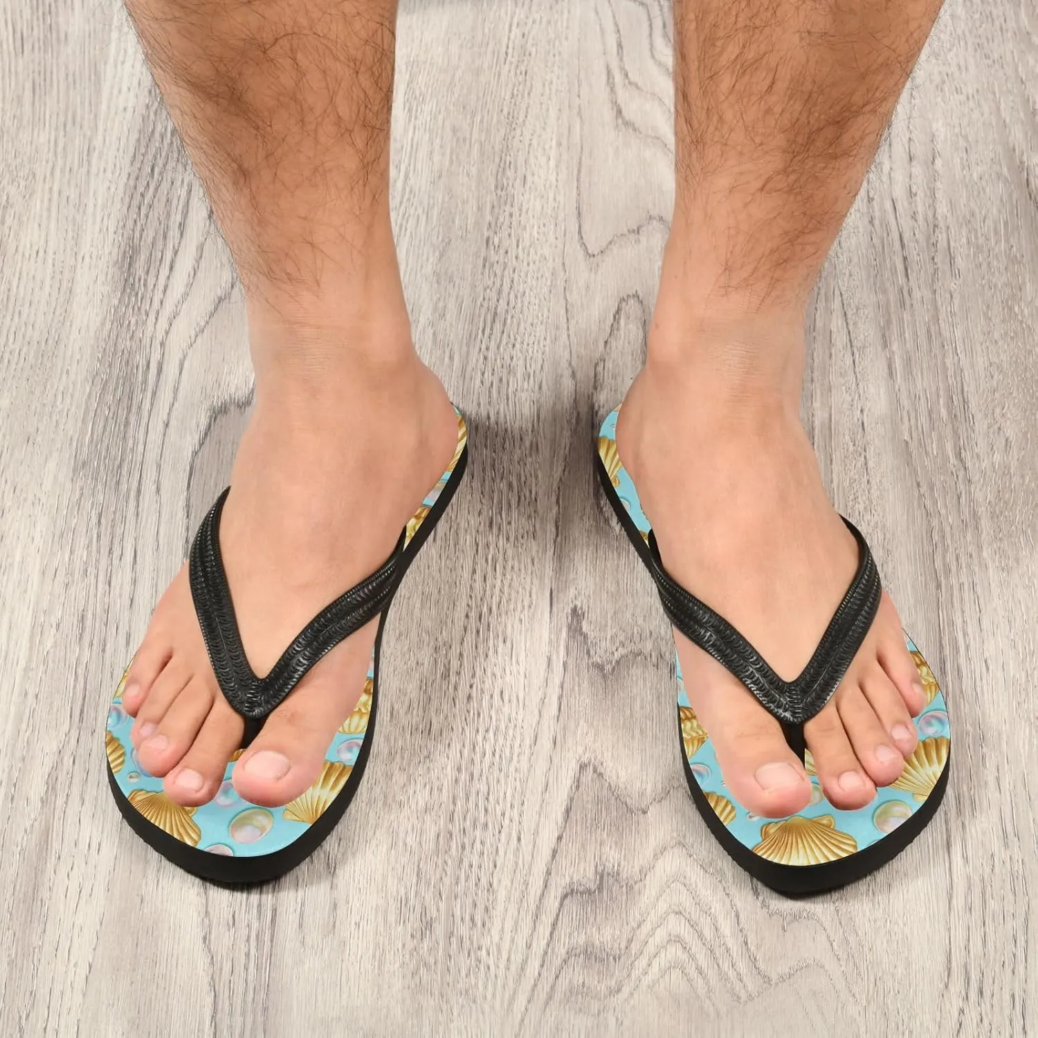 Seashell Pearl Cyan Flip Flops for Beach Thong Sandals Anti-slip Lightweight Shower Shoes for House Indoor Outdoor