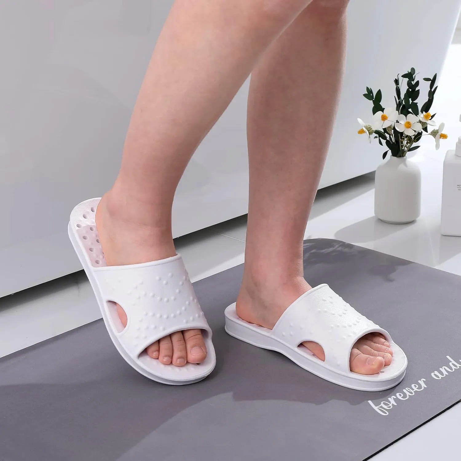 shevalues Shower Shoes for Women with Arch Support Quick Drying Pool Slides Lightweight Beach Sandals with Drain Holes