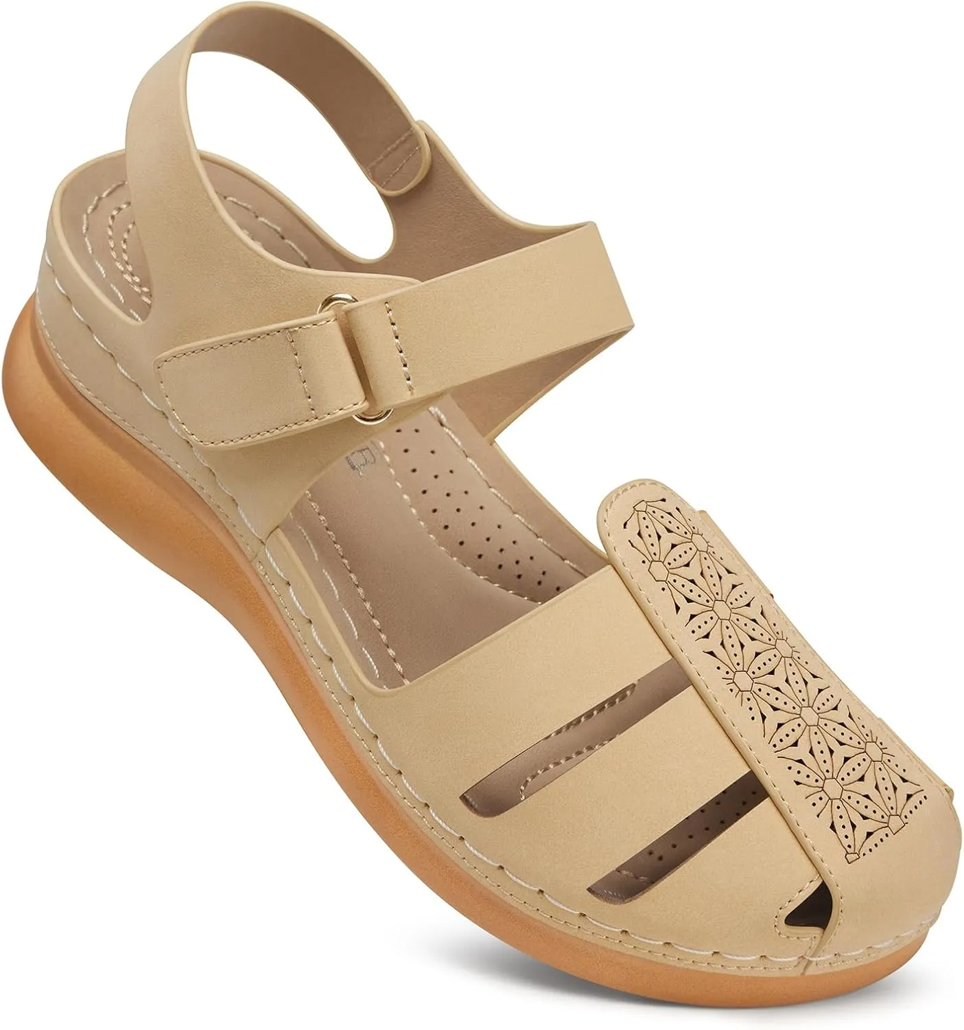 SHIBEVER Closed Toe Sandals Women: Summer Dressy Wedge Sandal - Fisherman Comfortable Hollow Out Sandals