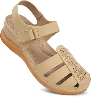 SHIBEVER Closed Toe Sandals Women: Summer Dressy Wedge Sandal - Fisherman Comfortable Hollow Out Sandals