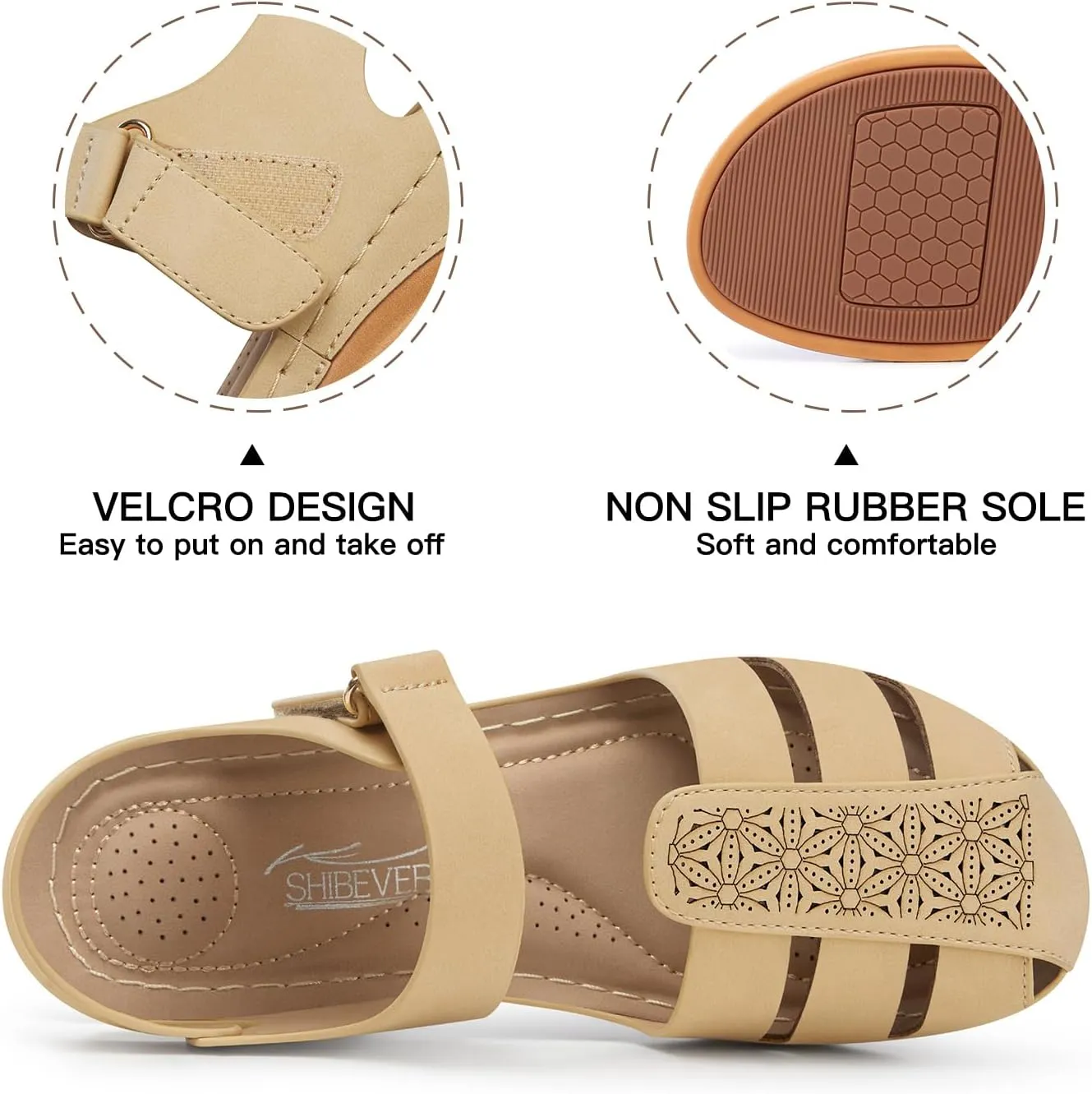 SHIBEVER Closed Toe Sandals Women: Summer Dressy Wedge Sandal - Fisherman Comfortable Hollow Out Sandals