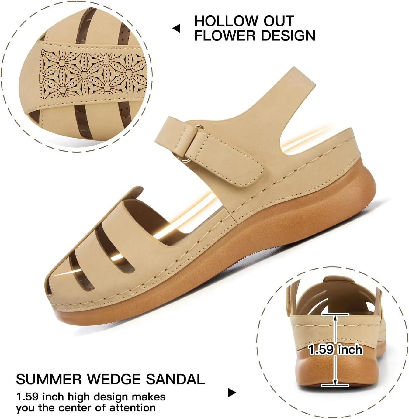 SHIBEVER Closed Toe Sandals Women: Summer Dressy Wedge Sandal - Fisherman Comfortable Hollow Out Sandals