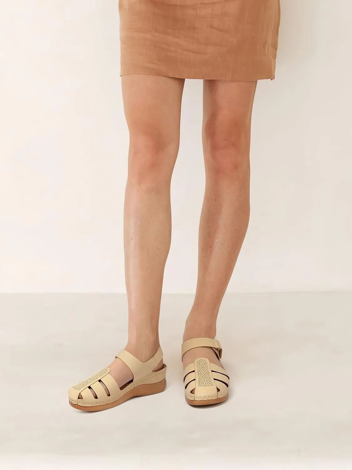 SHIBEVER Closed Toe Sandals Women: Summer Dressy Wedge Sandal - Fisherman Comfortable Hollow Out Sandals