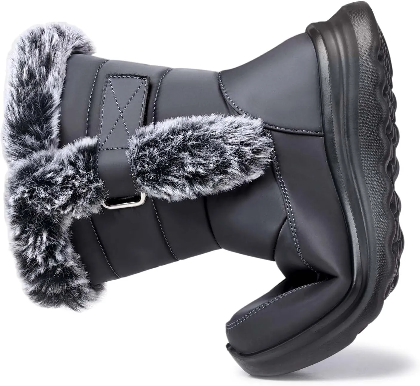 SHIBEVER Waterproof Winter Boots for Women: Snow Mid Calf Fur Lined Warm Women Boot Outdoor Resistant Booties