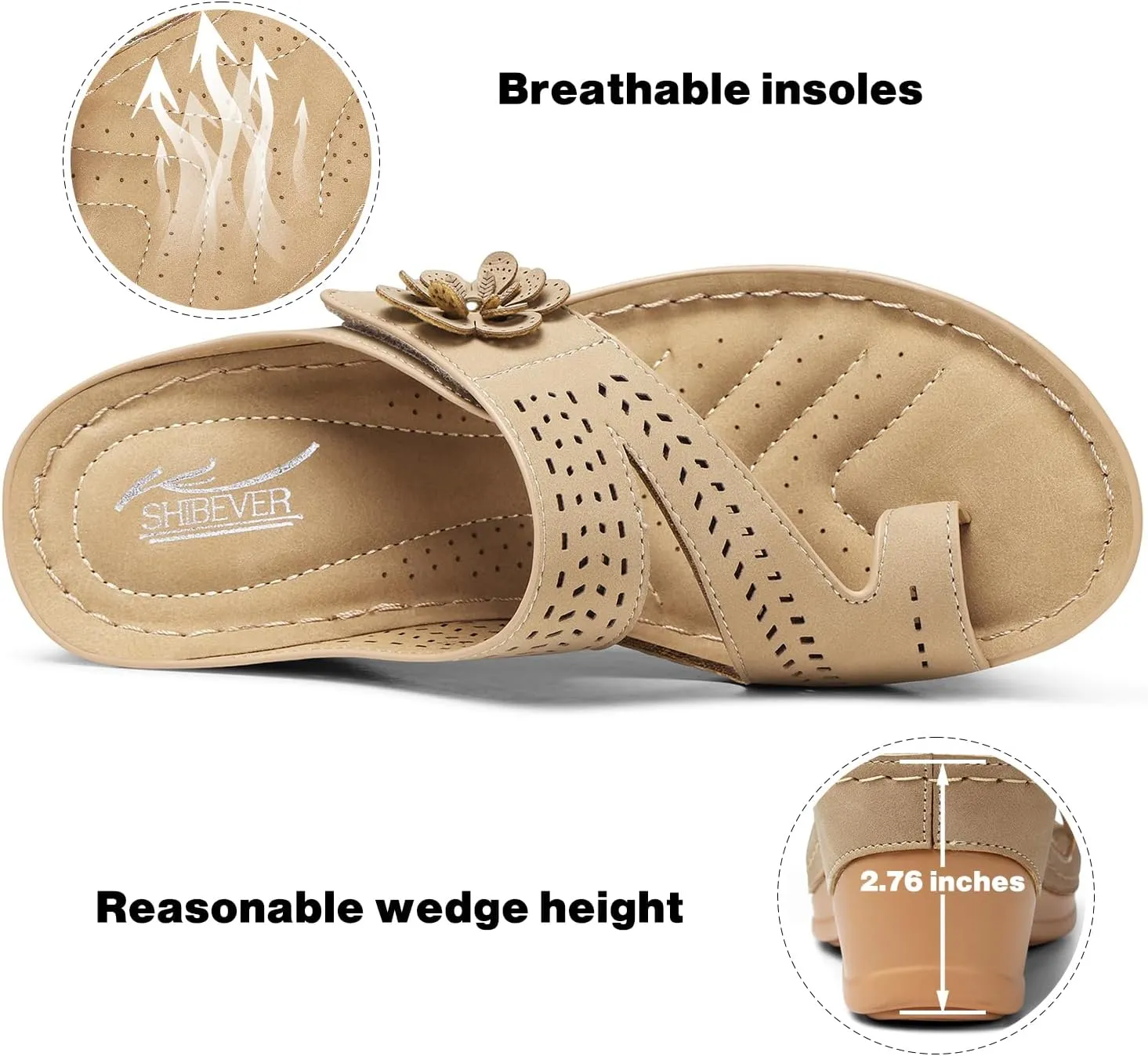 SHIBEVER Women's Wedge Sandals Platform: Comfortable Dressy Summer Casual Slip on - Low Heels Flip Flops Women Sandals