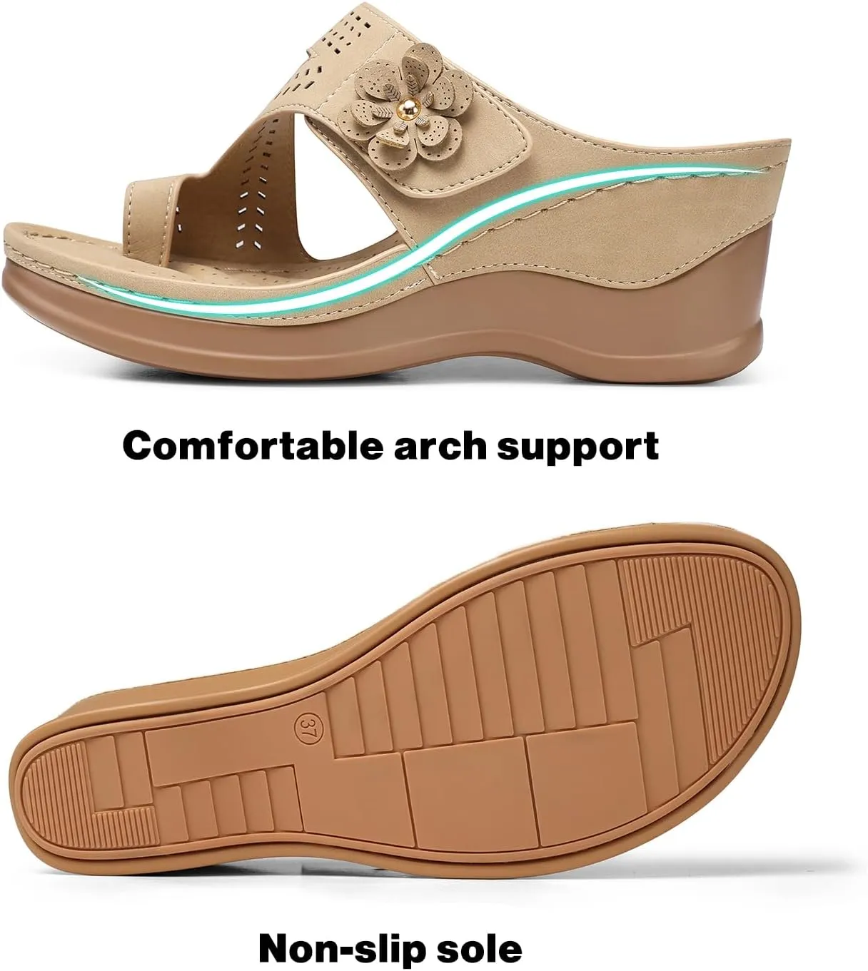 SHIBEVER Women's Wedge Sandals Platform: Comfortable Dressy Summer Casual Slip on - Low Heels Flip Flops Women Sandals