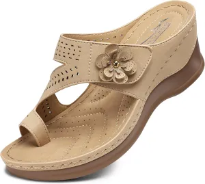 SHIBEVER Women's Wedge Sandals Platform: Comfortable Dressy Summer Casual Slip on - Low Heels Flip Flops Women Sandals