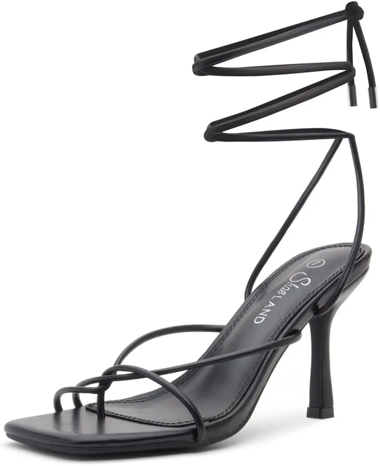 Shoe Land SL-Dafne Womens Strappy Heels Lace up Heeled Sandals Square Open Toe Tie Up Stiletto High Heel Shoes for Prom Party