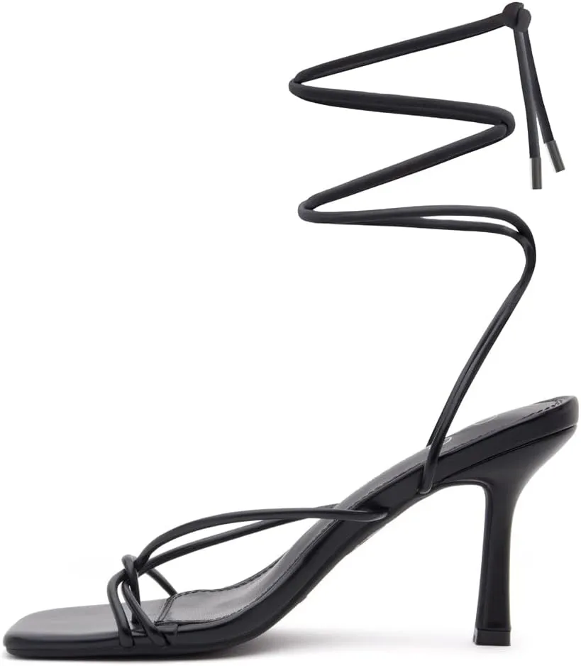 Shoe Land SL-Dafne Womens Strappy Heels Lace up Heeled Sandals Square Open Toe Tie Up Stiletto High Heel Shoes for Prom Party