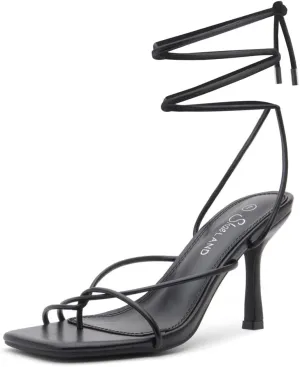 Shoe Land SL-Dafne Womens Strappy Heels Lace up Heeled Sandals Square Open Toe Tie Up Stiletto High Heel Shoes for Prom Party
