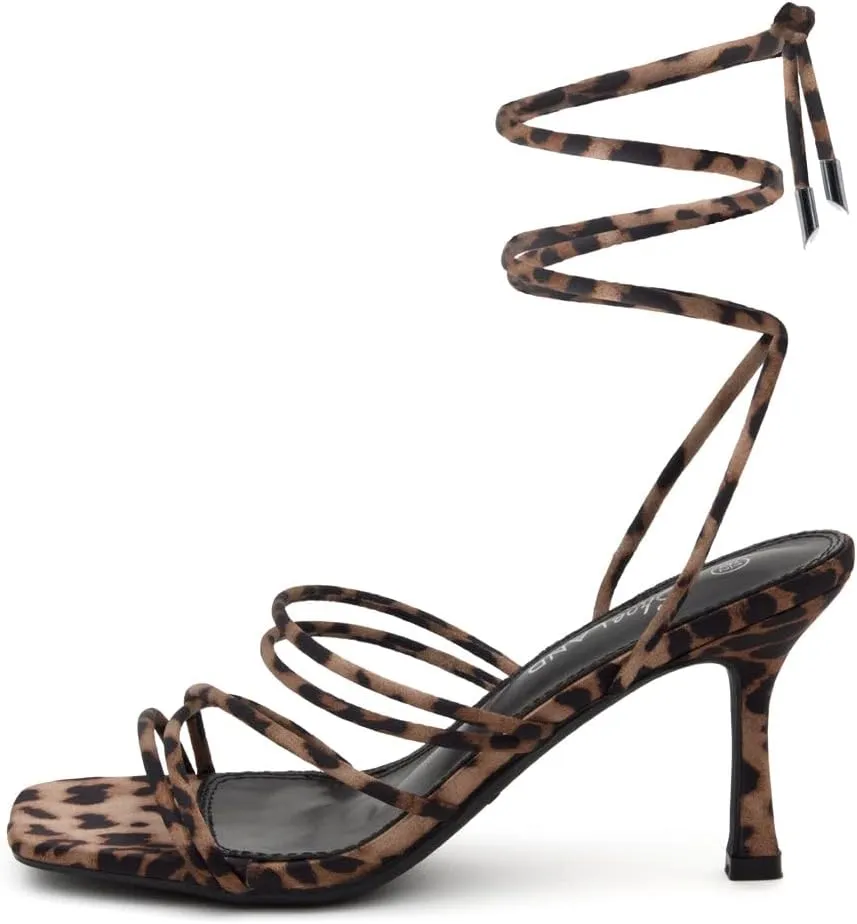 Shoe Land SL-Lumi Women's Lace-Up Heels, Square Open Toe Strappy Heeled Sandals, Ankle Wrap Tie-Up High Heels, Dressy Stiletto Heels for Prom, Wedding, and Party