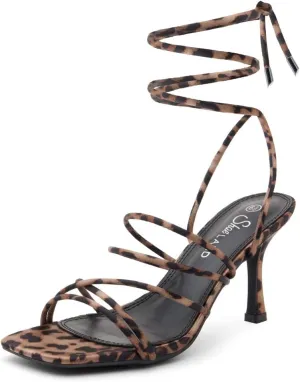 Shoe Land SL-Lumi Women's Lace-Up Heels, Square Open Toe Strappy Heeled Sandals, Ankle Wrap Tie-Up High Heels, Dressy Stiletto Heels for Prom, Wedding, and Party