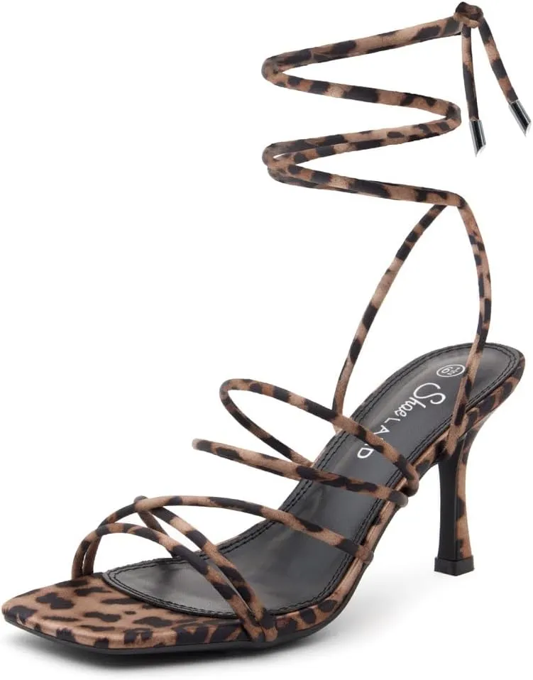 Shoe Land SL-Lumi Women's Lace-Up Heels, Square Open Toe Strappy Heeled Sandals, Ankle Wrap Tie-Up High Heels, Dressy Stiletto Heels for Prom, Wedding, and Party