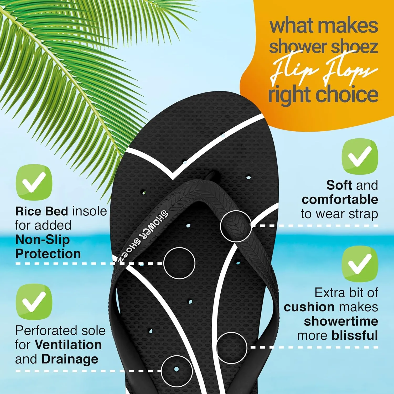Shower Shoez Women's Non-Slip Pool Dorm Water Sandals Flip Flops