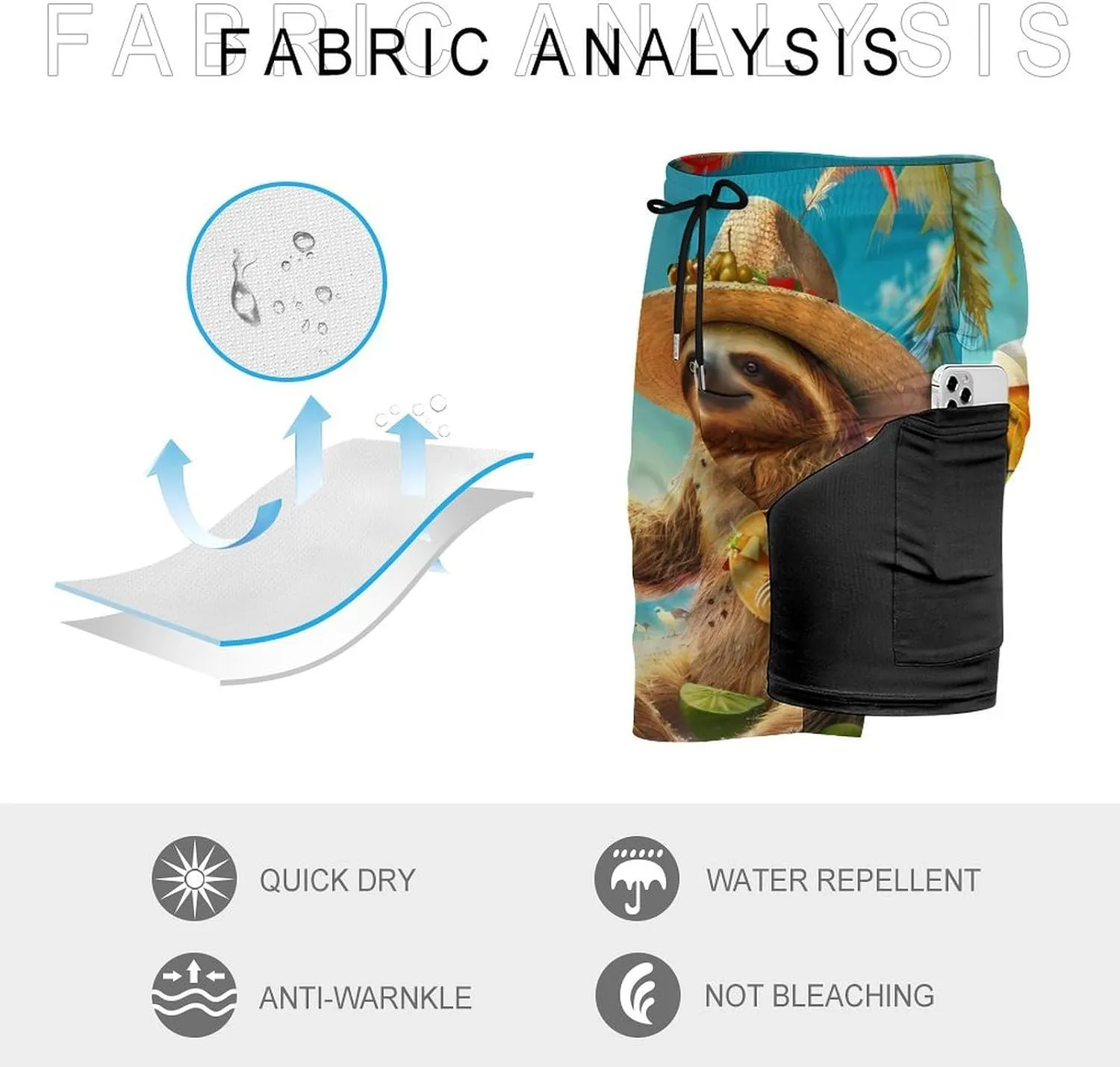 Sloth Men's Swim Trunks Quick Dry Board Shorts Swim Shorts Swimwear with Compression Liner