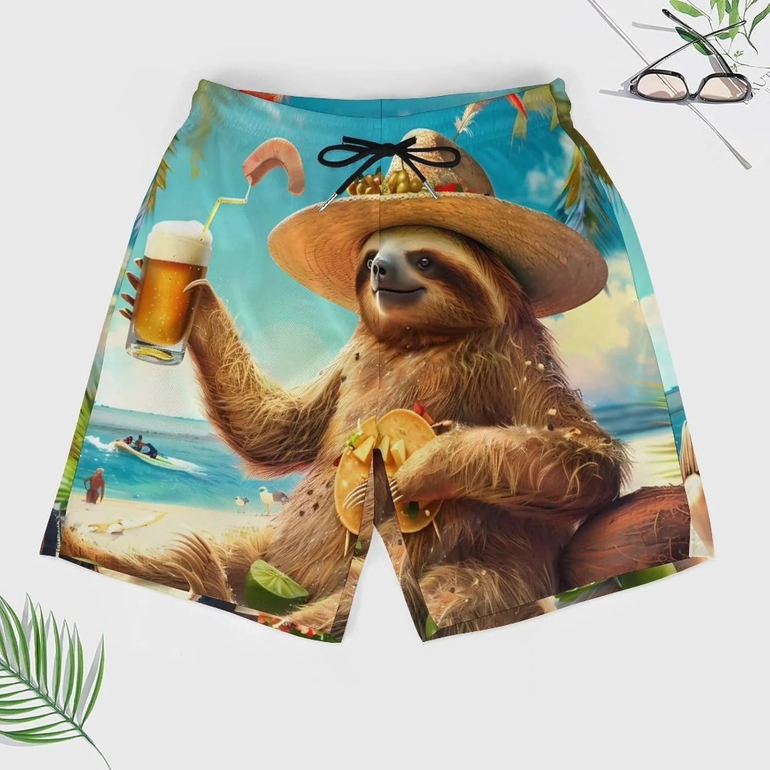 Sloth Men's Swim Trunks Quick Dry Board Shorts Swim Shorts Swimwear with Compression Liner