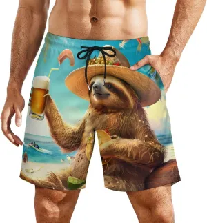 Sloth Men's Swim Trunks Quick Dry Board Shorts Swim Shorts Swimwear with Compression Liner