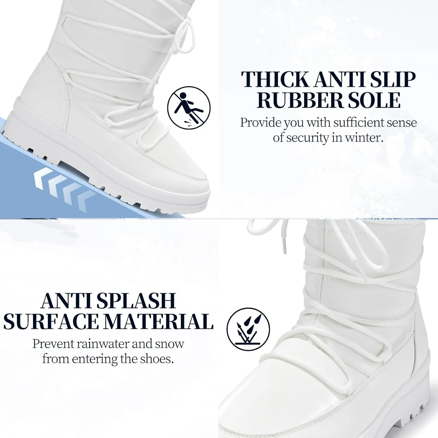 Snow Boots for Women Fur Winter Boots Waterproof Ski Boots Women's Mid Calf Boots Furry White Lace up Boots with Zipper