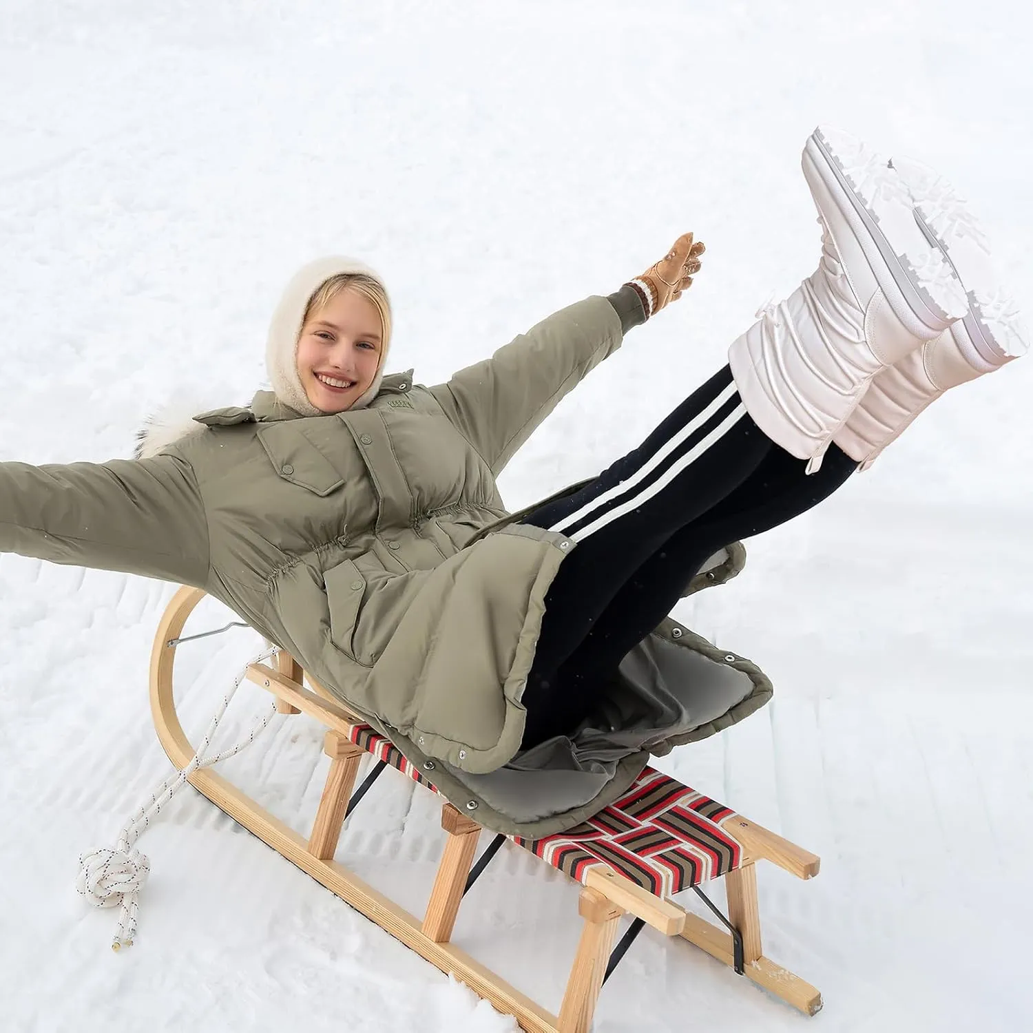 Snow Boots for Women Fur Winter Boots Waterproof Ski Boots Women's Mid Calf Boots Furry White Lace up Boots with Zipper